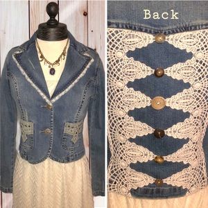 Upcycled Lace Denim Blazer Jacket